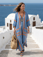 Avenor™ | V-hals Zachte Structuur Midi Jurk Blauw
