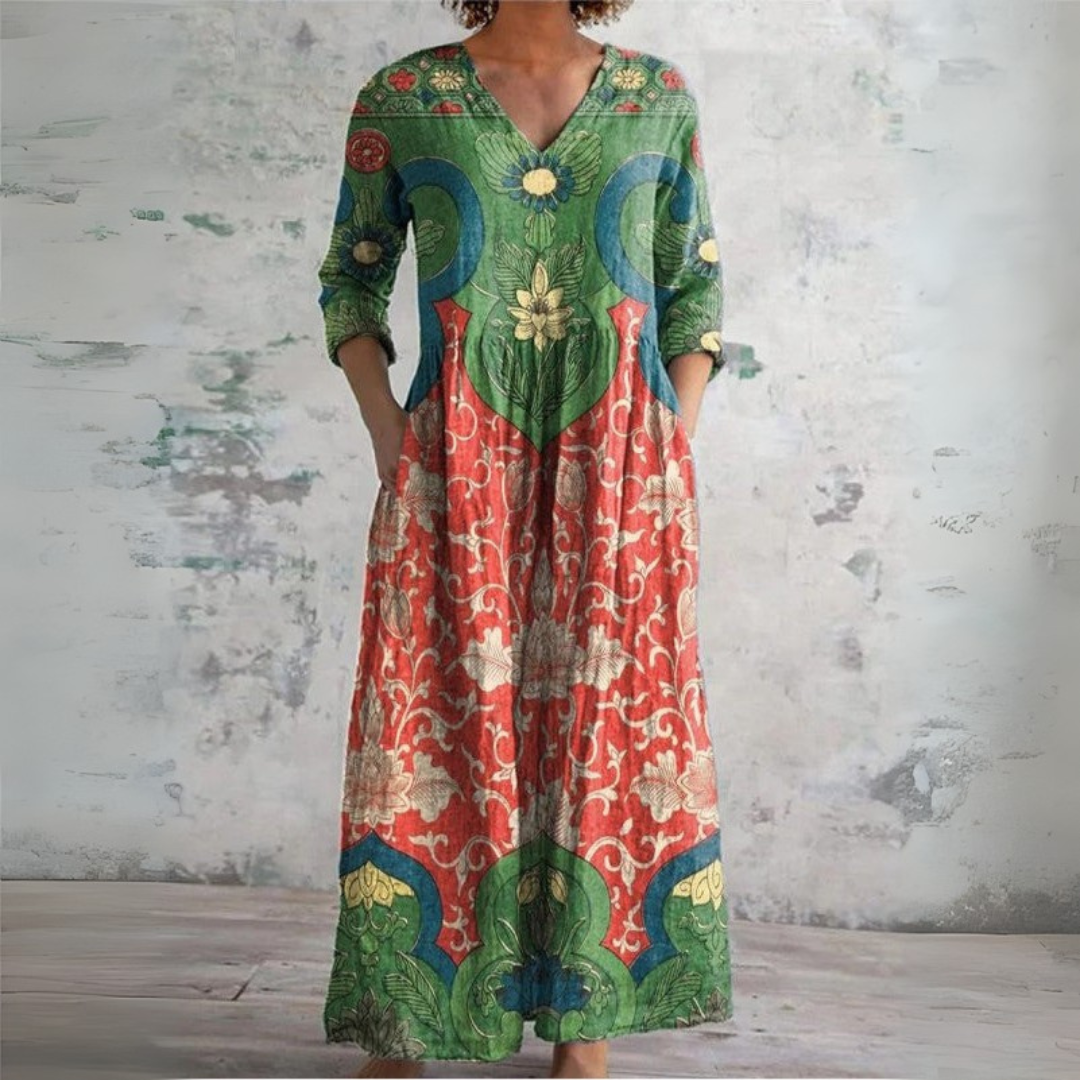 Judith | Vintage Bloemen Maxi Jurk Multicolor