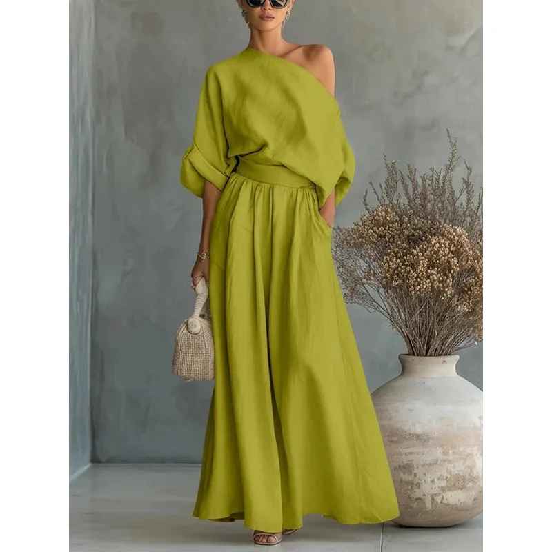 Lisa™ | Zachte Off-Shoulder Top en Tapered Broek Set Groen