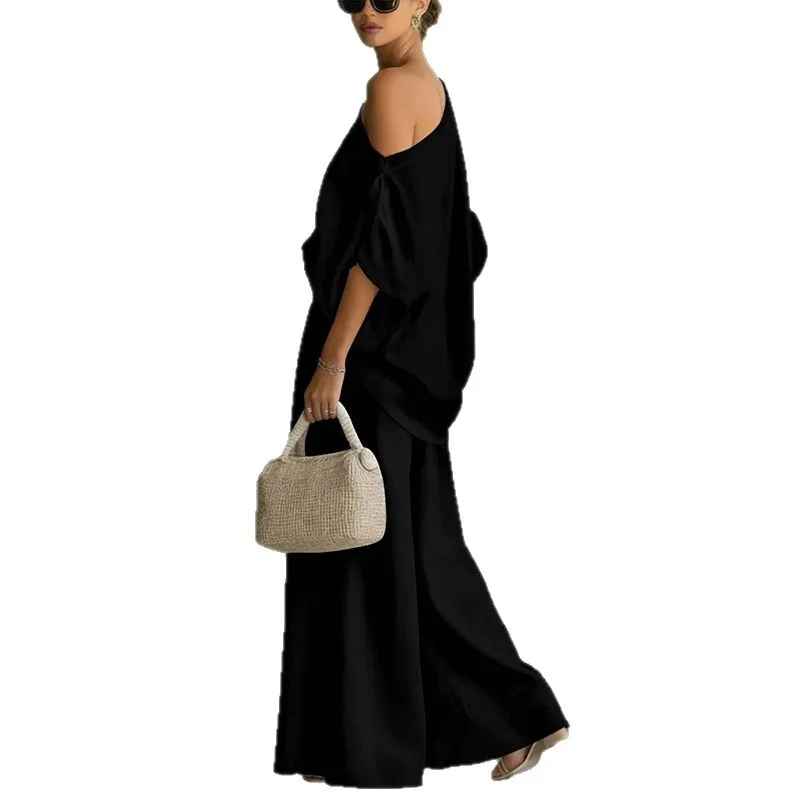 Lisa™ | Zachte Off-Shoulder Top en Tapered Broek Set Zwart