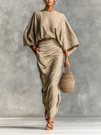 Selen™ | Zachte Batwing Top en Maxi Rok Twee-delige Set Khaki