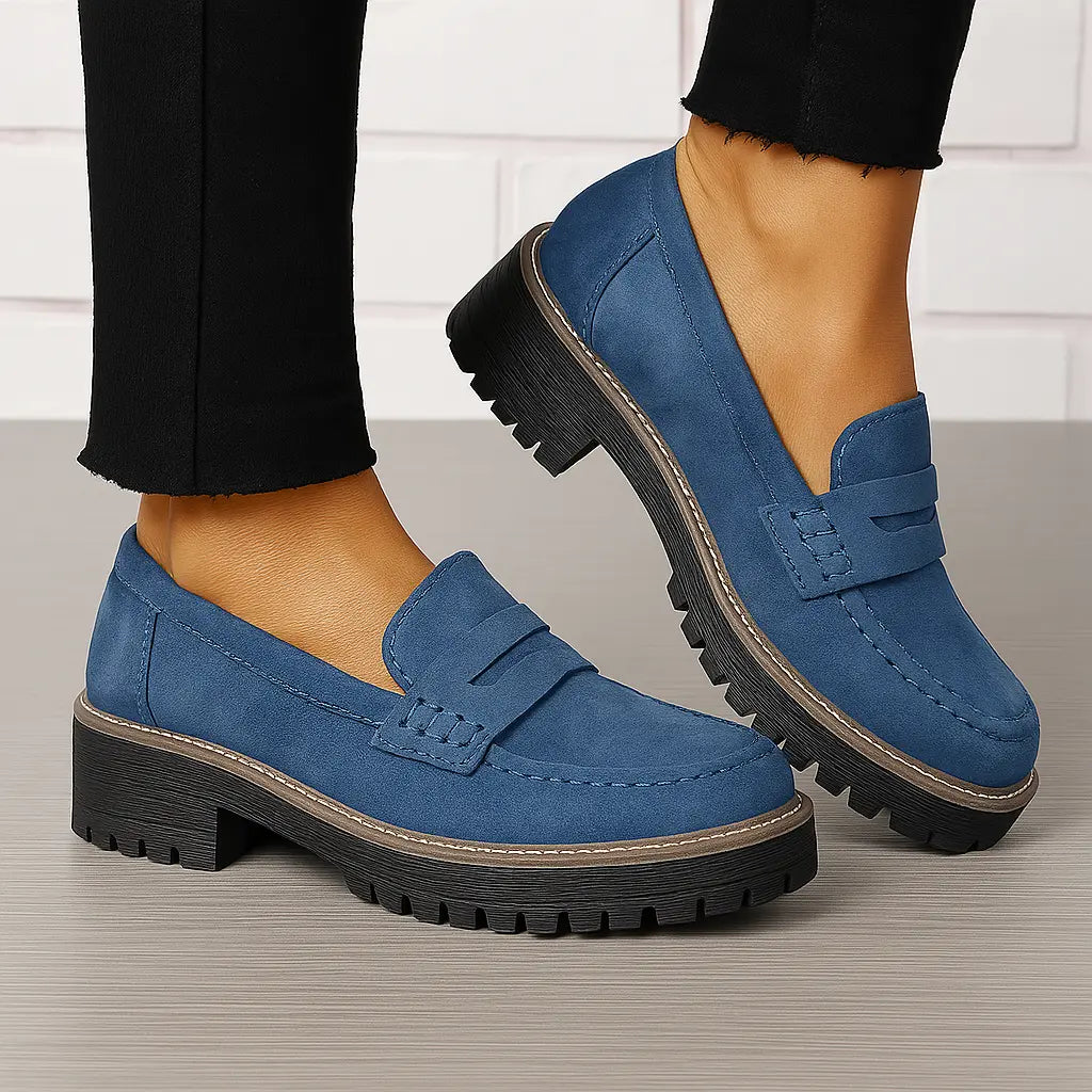 Nadia | Tijdloze Loafers van Suède Blauw