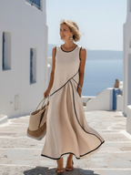 Soleia™ | Mouwloze Ronde Hals Drapé Maxi Jurk Beige