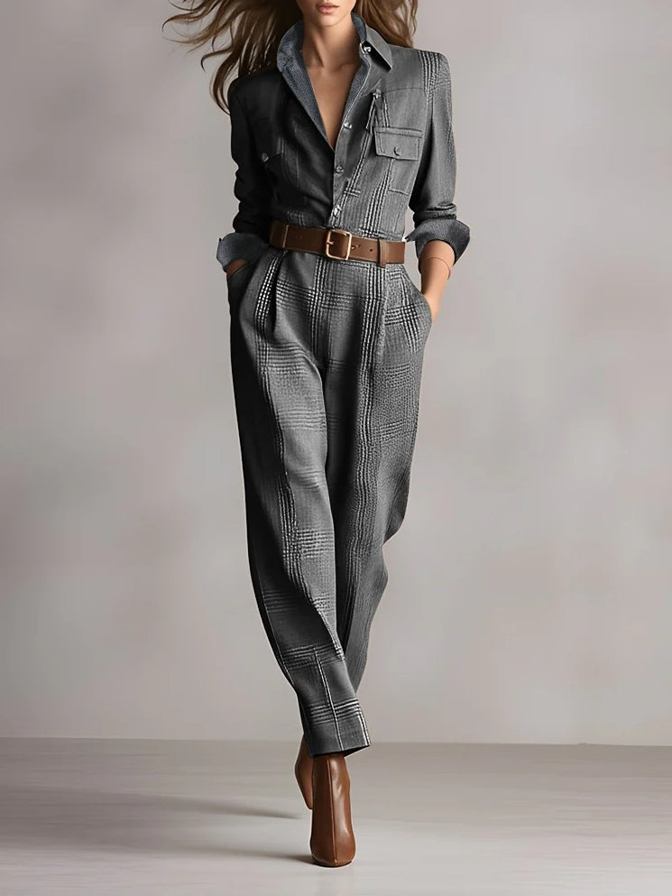 Anna™ | elegante geruite jumpsuit Grijs