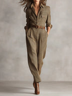 Anna™ | elegante geruite jumpsuit Bruin