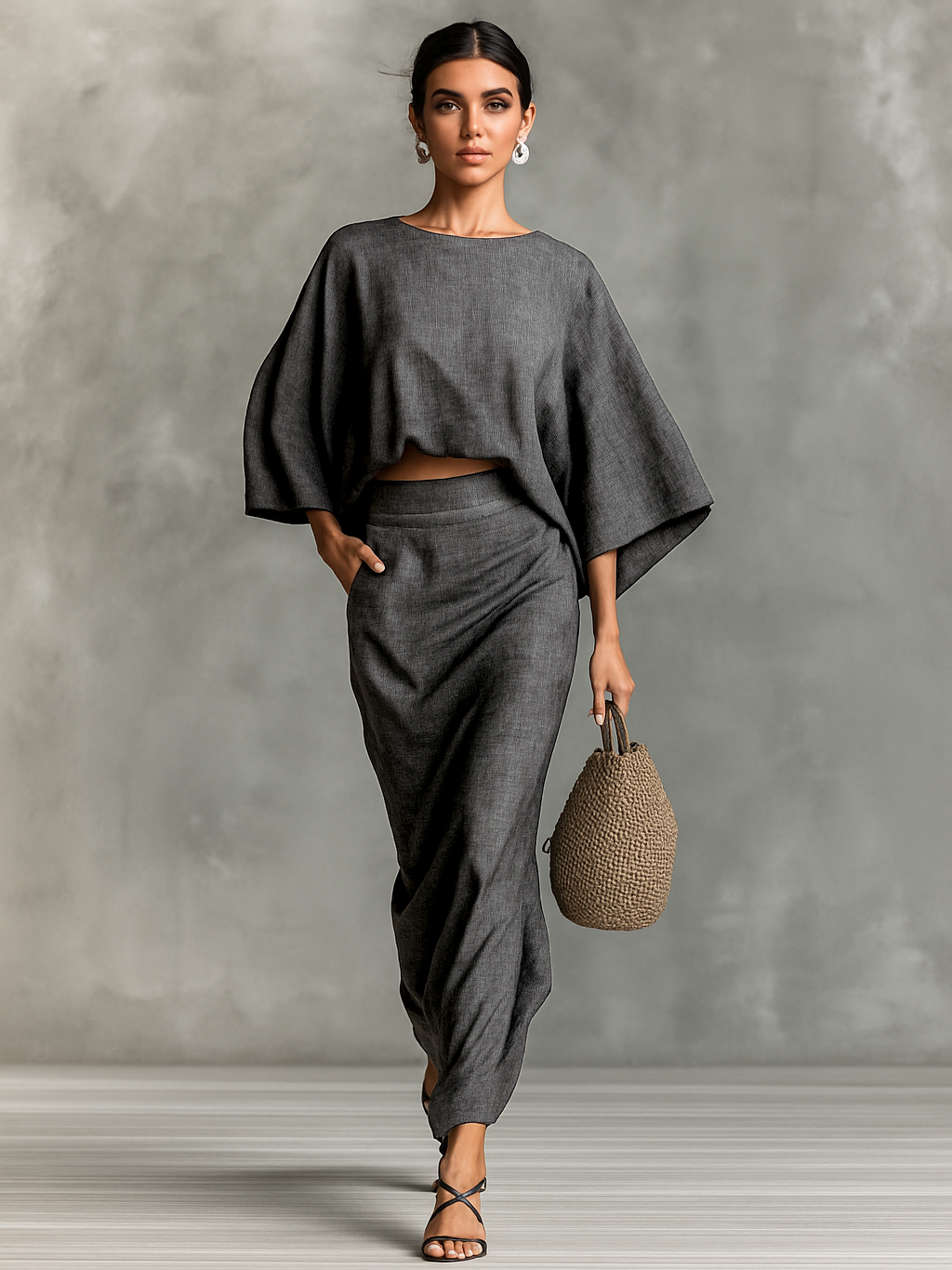 Selen™ | Zachte Batwing Top en Maxi Rok Twee-delige Set Donkergrijs